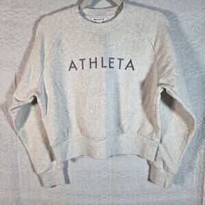 Athleta Sweatshirt Womens XS Gray Logo Crewneck Pullover Athleisure Cozy Cropped